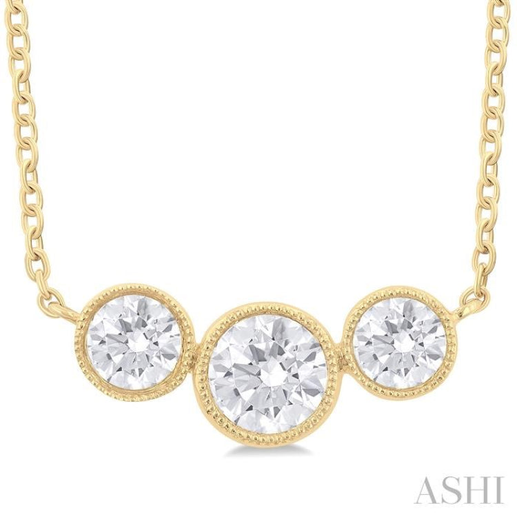 3/4 Ctw Past, Present & Future 3-Stone Bezel Set Round Cut Diamond Necklace in 14K Yellow Gold 3/4 Ctw Past, Present & Future 3-Stone Bezel Set Round Cut Diamond Necklace in 14K Yellow Gold