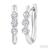 1/2 Ctw 3-Stone Round Cut Diamond Fashion Hoop Earrings in 14K White Gold