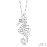 1/6 Ctw Petite Seahorse Round Cut Diamond Fashion Pendant With Chain in 10K White Gold