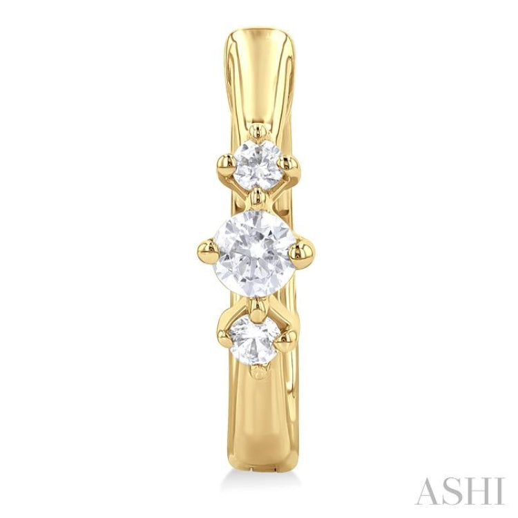 1/4 Ctw Three Stone Round Cut Diamond Hoop Earrings in 10K Yellow Gold 1/4 Ctw Three Stone Round Cut Diamond Hoop Earrings in 10K Yellow Gold