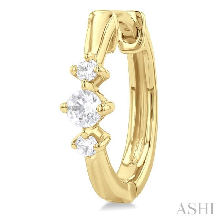 1/4 Ctw Three Stone Round Cut Diamond Hoop Earrings in 10K Yellow Gold 1/4 Ctw Three Stone Round Cut Diamond Hoop Earrings in 10K Yellow Gold