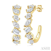 1 1/2 Ctw Scatter Mixed Diamond Cut Fashion Half Hoop Earrings in 14K Yellow Gold