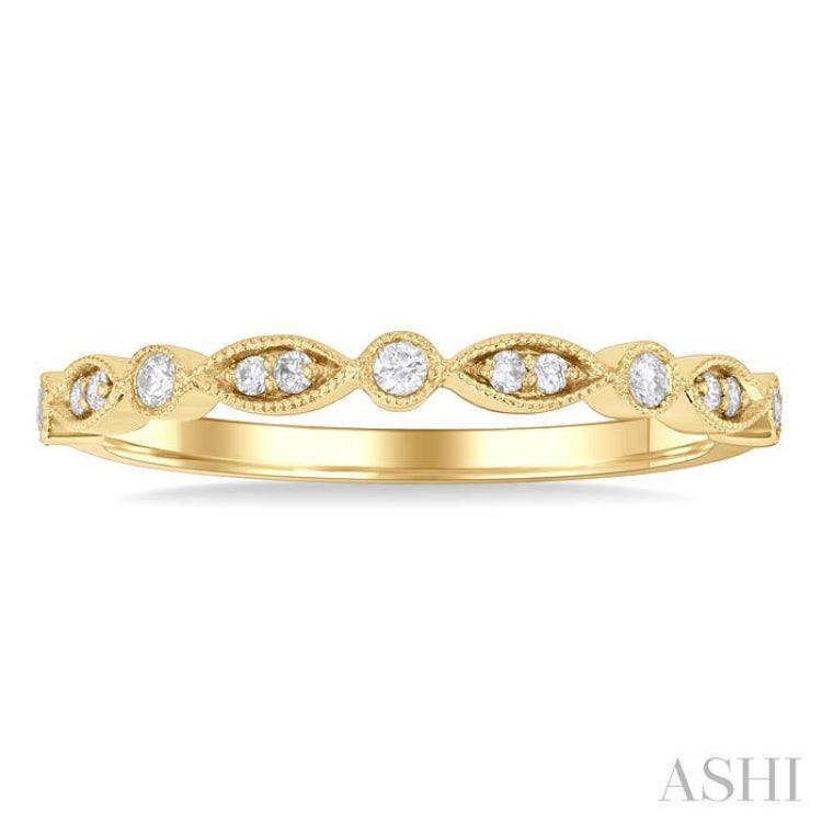 1/10 Ctw Marquise and Circular Motif Carved Round Cut Diamond Stackable Wedding Band in 14K Yellow Gold 1/10 Ctw Marquise and Circular Motif Carved Round Cut Diamond Stackable Wedding Band in 14K Yellow Gold