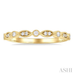 1/10 Ctw Marquise and Circular Motif Carved Round Cut Diamond Stackable Wedding Band in 14K Yellow Gold 1/10 Ctw Marquise and Circular Motif Carved Round Cut Diamond Stackable Wedding Band in 14K Yellow Gold