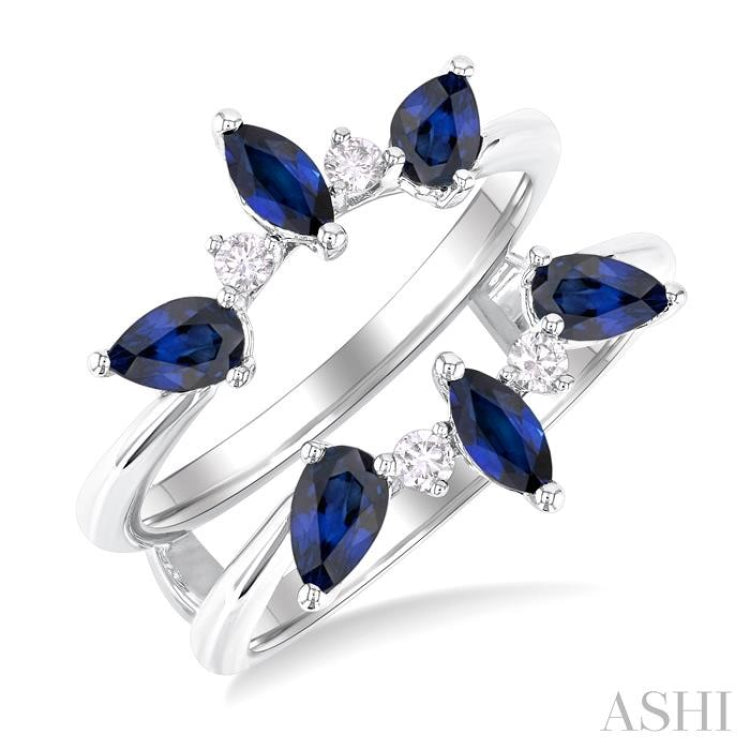 5x2.5 MM Marquise and 5x3 MM Pear Sapphire and 1/8 Ctw Round Cut Diamond Insert Precious Ring in 14K White Gold 5x2.5 MM Marquise and 5x3 MM Pear Sapphire and 1/8 Ctw Round Cut Diamond Insert Precious Ring in 14K White Gold
