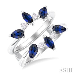 5x2.5 MM Marquise and 5x3 MM Pear Sapphire and 1/8 Ctw Round Cut Diamond Insert Precious Ring in 14K White Gold 5x2.5 MM Marquise and 5x3 MM Pear Sapphire and 1/8 Ctw Round Cut Diamond Insert Precious Ring in 14K White Gold