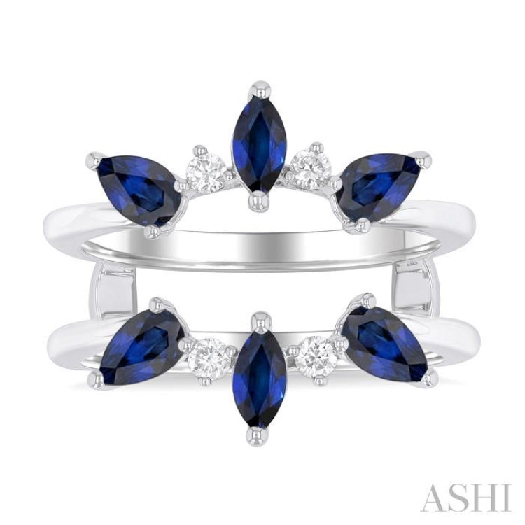 5x2.5 MM Marquise and 5x3 MM Pear Sapphire and 1/8 Ctw Round Cut Diamond Insert Precious Ring in 14K White Gold 5x2.5 MM Marquise and 5x3 MM Pear Sapphire and 1/8 Ctw Round Cut Diamond Insert Precious Ring in 14K White Gold