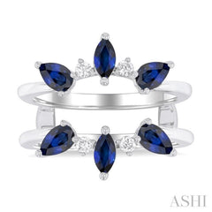 5x2.5 MM Marquise and 5x3 MM Pear Sapphire and 1/8 Ctw Round Cut Diamond Insert Precious Ring in 14K White Gold 5x2.5 MM Marquise and 5x3 MM Pear Sapphire and 1/8 Ctw Round Cut Diamond Insert Precious Ring in 14K White Gold