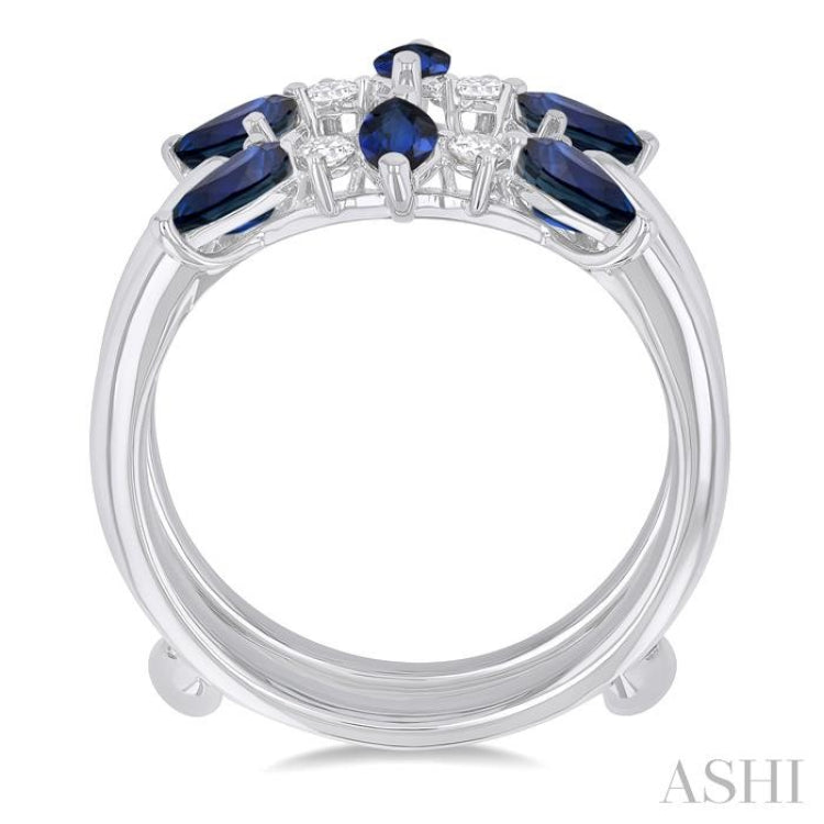 5x2.5 MM Marquise and 5x3 MM Pear Sapphire and 1/8 Ctw Round Cut Diamond Insert Precious Ring in 14K White Gold 5x2.5 MM Marquise and 5x3 MM Pear Sapphire and 1/8 Ctw Round Cut Diamond Insert Precious Ring in 14K White Gold