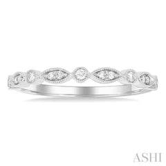 1/10 Ctw Marquise and Circular Motif Carved Round Cut Diamond Stackable Wedding Band in 14K White Gold 1/10 Ctw Marquise and Circular Motif Carved Round Cut Diamond Stackable Wedding Band in 14K White Gold