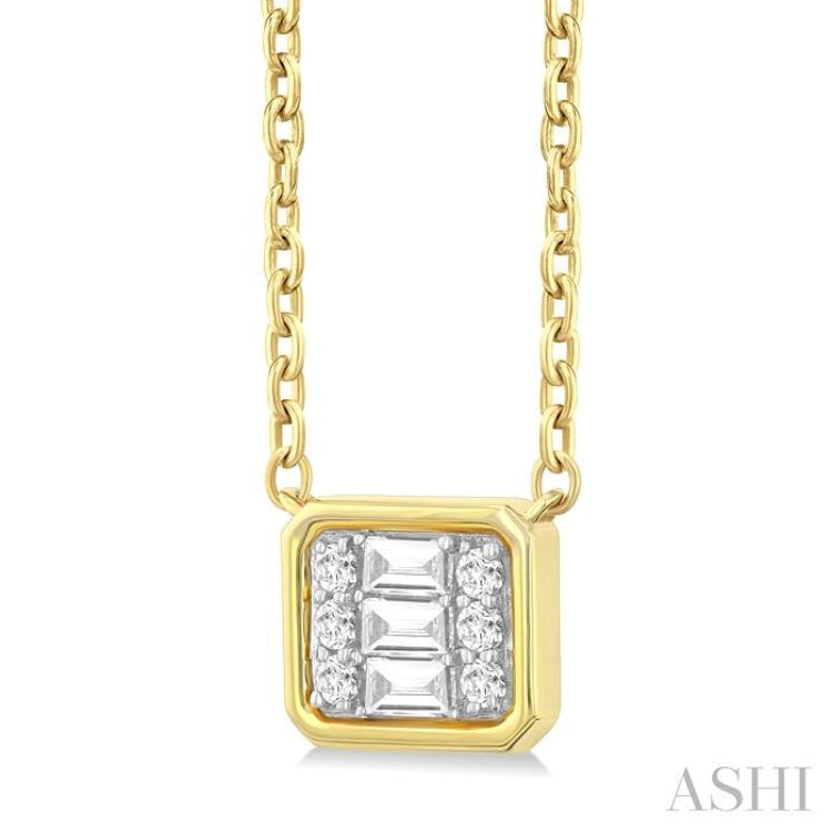 1/6 Ctw Petite Bezel Set East-West Emerald Shape Fusion Baguette and Round Cut Diamond Fashion Pendant With Chain in 10K Yellow Gold 1/6 Ctw Petite Bezel Set East-West Emerald Shape Fusion Baguette and Round Cut Diamond Fashion Pendant With Chain in 10K Yellow Gold