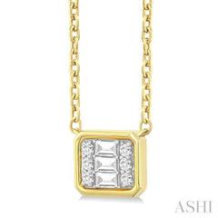 1/6 Ctw Petite Bezel Set East-West Emerald Shape Fusion Baguette and Round Cut Diamond Fashion Pendant With Chain in 10K Yellow Gold 1/6 Ctw Petite Bezel Set East-West Emerald Shape Fusion Baguette and Round Cut Diamond Fashion Pendant With Chain in 10K Yellow Gold