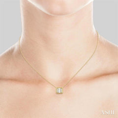 1/6 Ctw Petite Bezel Set East-West Emerald Shape Fusion Baguette and Round Cut Diamond Fashion Pendant With Chain in 10K Yellow Gold 1/6 Ctw Petite Bezel Set East-West Emerald Shape Fusion Baguette and Round Cut Diamond Fashion Pendant With Chain in 10K Yellow Gold