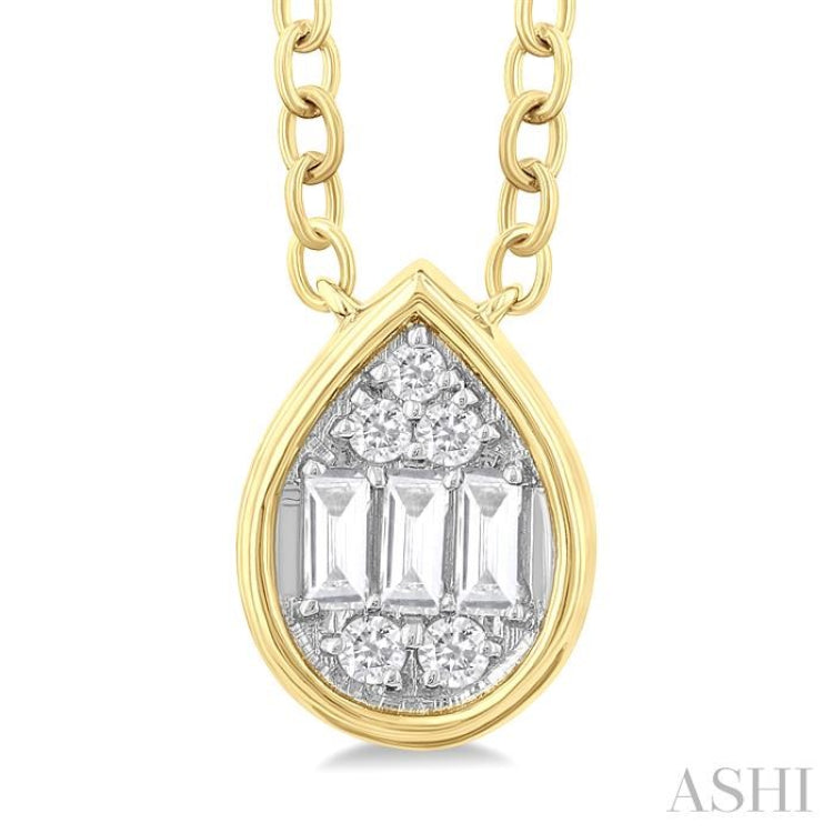 1/6 Ctw Petite Bezel Set Pear Shape Fusion Baguette and Round Cut Diamond Fashion Pendant With Chain in 10K Yellow Gold 1/6 Ctw Petite Bezel Set Pear Shape Fusion Baguette and Round Cut Diamond Fashion Pendant With Chain in 10K Yellow Gold