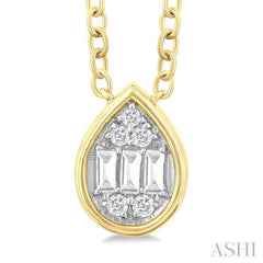1/6 Ctw Petite Bezel Set Pear Shape Fusion Baguette and Round Cut Diamond Fashion Pendant With Chain in 10K Yellow Gold 1/6 Ctw Petite Bezel Set Pear Shape Fusion Baguette and Round Cut Diamond Fashion Pendant With Chain in 10K Yellow Gold
