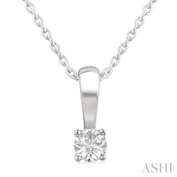 1/10 Ctw Prong Set Round Cut Diamond Solitaire Pendant With Chain in 14K White Gold 1/10 Ctw Prong Set Round Cut Diamond Solitaire Pendant With Chain in 14K White Gold