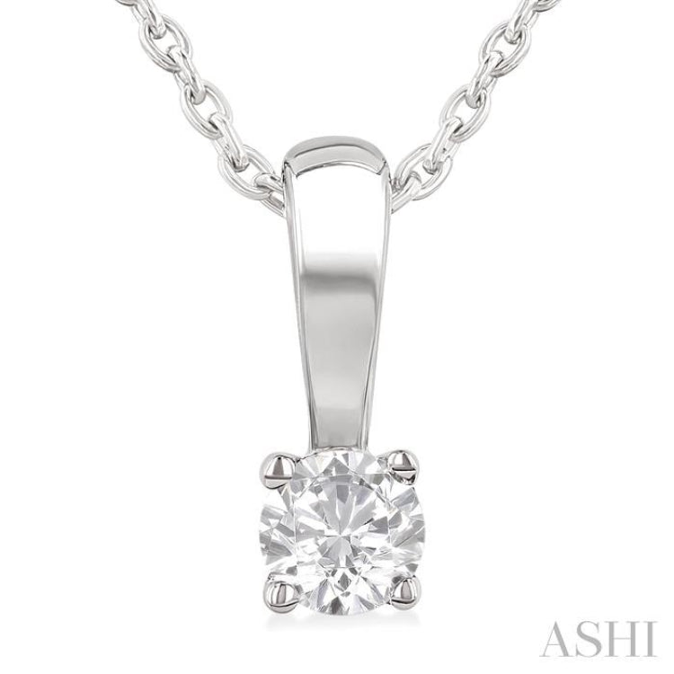 1/10 Ctw Prong Set Round Cut Diamond Solitaire Pendant With Chain in 14K White Gold 1/10 Ctw Prong Set Round Cut Diamond Solitaire Pendant With Chain in 14K White Gold