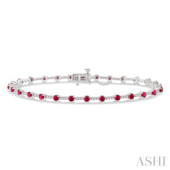 2.5 MM Round Cut Ruby and 1/2 Ctw Round Cut Diamond Precious Bracelet in 10K White Gold 2.5 MM Round Cut Ruby and 1/2 Ctw Round Cut Diamond Precious Bracelet in 10K White Gold