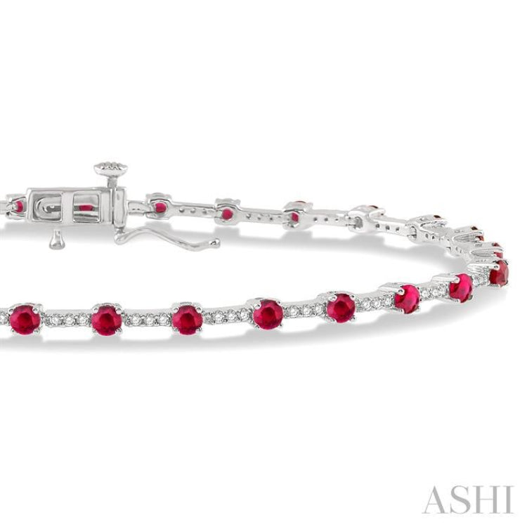 2.5 MM Round Cut Ruby and 1/2 Ctw Round Cut Diamond Precious Bracelet in 10K White Gold 2.5 MM Round Cut Ruby and 1/2 Ctw Round Cut Diamond Precious Bracelet in 10K White Gold