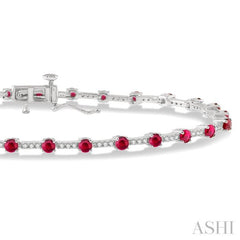2.5 MM Round Cut Ruby and 1/2 Ctw Round Cut Diamond Precious Bracelet in 10K White Gold 2.5 MM Round Cut Ruby and 1/2 Ctw Round Cut Diamond Precious Bracelet in 10K White Gold