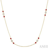 2.25 MM Ruby and 1/2 Ctw Round Cut Diamond Precious Station Necklace in 14K Yellow Gold