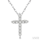 1/20 Ctw Round Cut Diamond Cross Petite Pendant in 10K White Gold with Chain