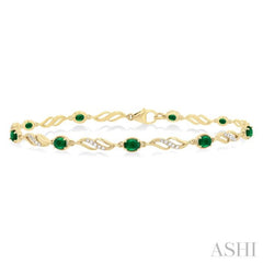 4X3 MM Oval Cut Emerald and 1/5 Ctw Round Cut Diamond Precious Eternity Link Tennis Bracelet in 10K Yellow Gold 4X3 MM Oval Cut Emerald and 1/5 Ctw Round Cut Diamond Precious Eternity Link Tennis Bracelet in 10K Yellow Gold