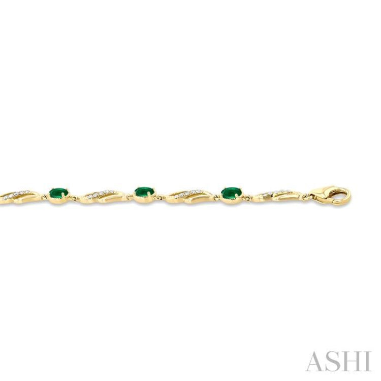 4X3 MM Oval Cut Emerald and 1/5 Ctw Round Cut Diamond Precious Eternity Link Tennis Bracelet in 10K Yellow Gold 4X3 MM Oval Cut Emerald and 1/5 Ctw Round Cut Diamond Precious Eternity Link Tennis Bracelet in 10K Yellow Gold