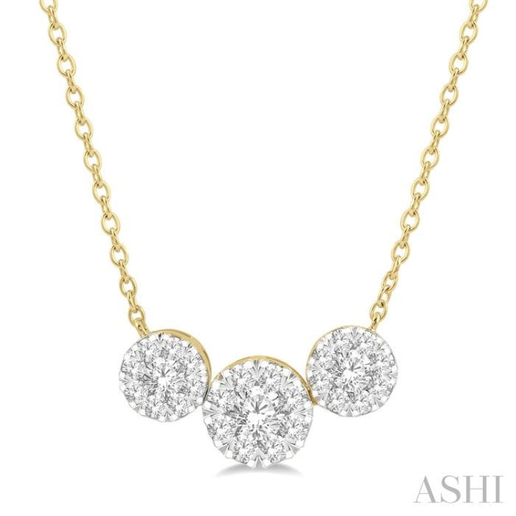 1 1/2 Ctw 3-Stone Lovebright Round Cut Diamond Necklace in 14K Yellow & white Gold 1 1/2 Ctw 3-Stone Lovebright Round Cut Diamond Necklace in 14K Yellow & white Gold