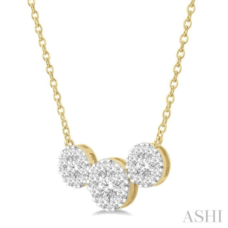 1 1/2 Ctw 3-Stone Lovebright Round Cut Diamond Necklace in 14K Yellow & white Gold 1 1/2 Ctw 3-Stone Lovebright Round Cut Diamond Necklace in 14K Yellow & white Gold