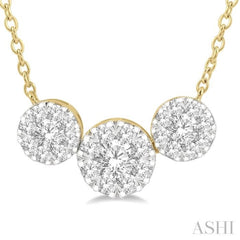 1 1/2 Ctw 3-Stone Lovebright Round Cut Diamond Necklace in 14K Yellow & white Gold 1 1/2 Ctw 3-Stone Lovebright Round Cut Diamond Necklace in 14K Yellow & white Gold