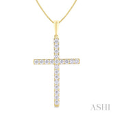 1/2 Ctw Round Cut Diamond Prong Set 1-Inch Plate Cross Pendant With Chain in 14K Yellow Gold