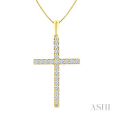 1/2 Ctw Round Cut Diamond Prong Set 1-Inch Plate Cross Pendant With Chain in 14K Yellow Gold