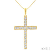 1/2 Ctw Round Cut Diamond Pave Set 1-Inch Plate Cross Pendant With Chain in 14K Yellow Gold
