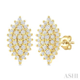 1/5 Ctw Petite Marquise Shape Round Cut Diamond Cluster Fashion Stud Earring in 10K Yellow Gold
