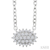 1/6 Ctw Petite East-West Set Oval Shape Round Cut Diamond Cluster Fashion Pendant With Chain in 10K White Gold