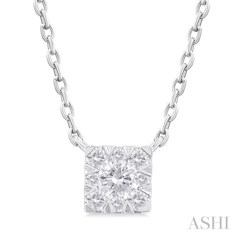 1/10 Ctw Lovebright Petite Square Shape Round Cut Diamond Fashion Pendant With Chain in 10K White Gold 1/10 Ctw Lovebright Petite Square Shape Round Cut Diamond Fashion Pendant With Chain in 10K White Gold