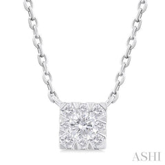 1/10 Ctw Lovebright Petite Square Shape Round Cut Diamond Fashion Pendant With Chain in 10K White Gold 1/10 Ctw Lovebright Petite Square Shape Round Cut Diamond Fashion Pendant With Chain in 10K White Gold