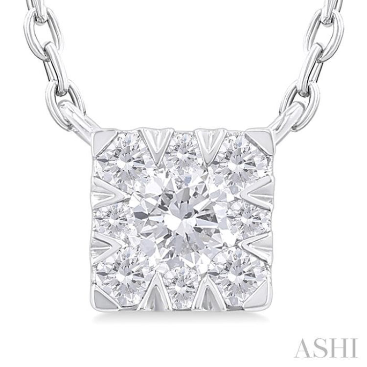1/10 Ctw Lovebright Petite Square Shape Round Cut Diamond Fashion Pendant With Chain in 10K White Gold 1/10 Ctw Lovebright Petite Square Shape Round Cut Diamond Fashion Pendant With Chain in 10K White Gold