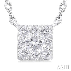 1/10 Ctw Lovebright Petite Square Shape Round Cut Diamond Fashion Pendant With Chain in 10K White Gold 1/10 Ctw Lovebright Petite Square Shape Round Cut Diamond Fashion Pendant With Chain in 10K White Gold