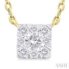 1/10 Ctw Lovebright Petite Square Shape Round Cut Diamond Fashion Pendant With Chain in 10K Yellow Gold 1/10 Ctw Lovebright Petite Square Shape Round Cut Diamond Fashion Pendant With Chain in 10K Yellow Gold