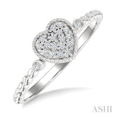 1/8 Ctw Petite Bead Shank Heart Motif Round Cut Diamond Fashion Ring in 10K White Gold