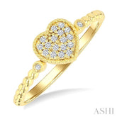1/8 Ctw Petite Bead Shank Heart Motif Round Cut Bead Bijoux Diamond Fashion Ring in 10K Yellow Gold