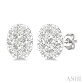 1/6 Ctw Lovebright Petite Oval Shape Round Cut Diamond Fashion Stud Earring in 10K White Gold