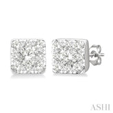 1/6 Ctw Lovebright Petite Square Shape Round Cut Diamond Fashion Stud Earring in 10K White Gold