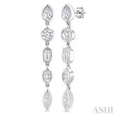 1 Ctw Bezel Set Mixed Diamond Cut Fashion Earring in 14K White Gold