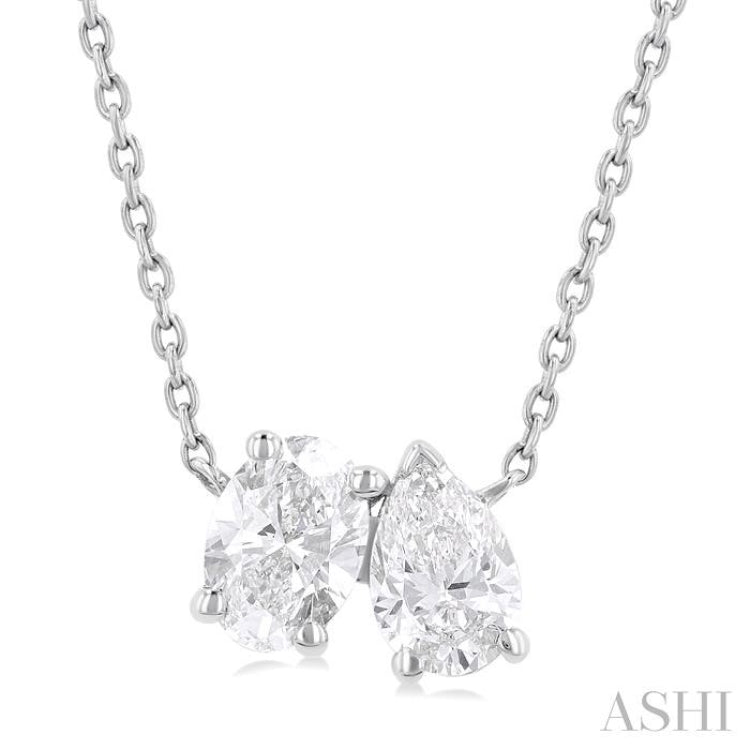 3/4 Ctw Toi Et Moi Oval and Pear Cut Diamond Pendant in 14K White Gold 3/4 Ctw Toi Et Moi Oval and Pear Cut Diamond Pendant in 14K White Gold