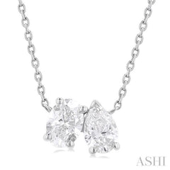 3/4 Ctw Toi Et Moi Oval and Pear Cut Diamond Pendant in 14K White Gold 3/4 Ctw Toi Et Moi Oval and Pear Cut Diamond Pendant in 14K White Gold