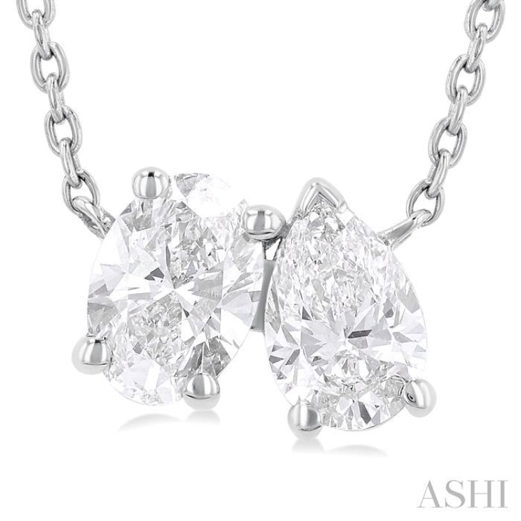 3/4 Ctw Toi Et Moi Oval and Pear Cut Diamond Pendant in 14K White Gold 3/4 Ctw Toi Et Moi Oval and Pear Cut Diamond Pendant in 14K White Gold