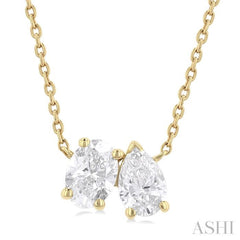 3/4 Ctw Toi Et Moi Oval and Pear Cut Diamond Pendant in 14K Yellow Gold 3/4 Ctw Toi Et Moi Oval and Pear Cut Diamond Pendant in 14K Yellow Gold